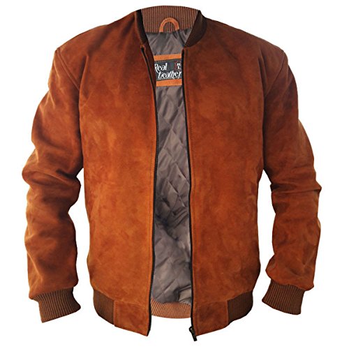 Mens Bomber Style Brown Suede Leather Jacket2