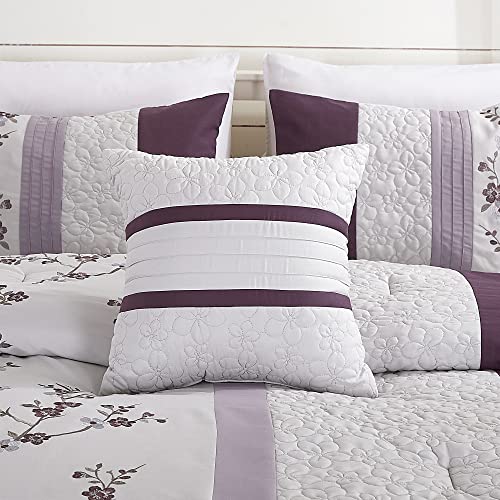 Edredón bordado floral King de Chezmoi Collection en morado y gris 8