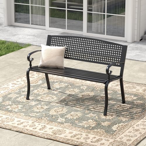ARKOST Outdoor Bench, 50.4" Patio Metal Frame Garden Bench with