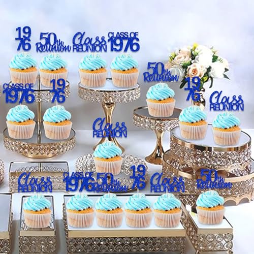 Décorations pour cupcakes 50e classe de 1975 bleues pour buffet de lycée