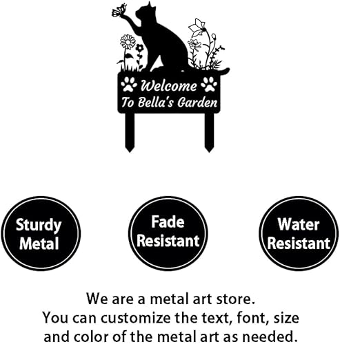 Miniatura 5 de Letrero personalizado de jardín de gato, letrero de estaca de jardín de gato, letrero de metal de bienvenida de animales, placa de número de casa