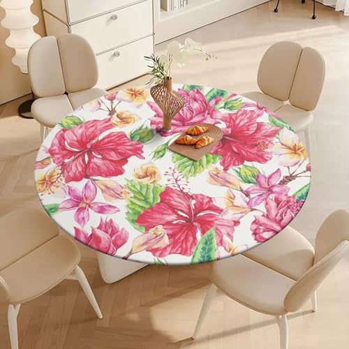 Nappe ronde élastique 36" anti-glisse en polyester à fleurs - 8
