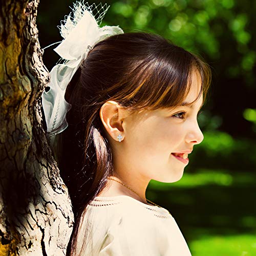 14k White Gold Tiny Clear Cubic Zirconia Religious Cross Screw Back Earrings for Girls, Small Stud Earrings for Toddlers - Little Cross Earrings for Children, Elegant Studs for Kids3