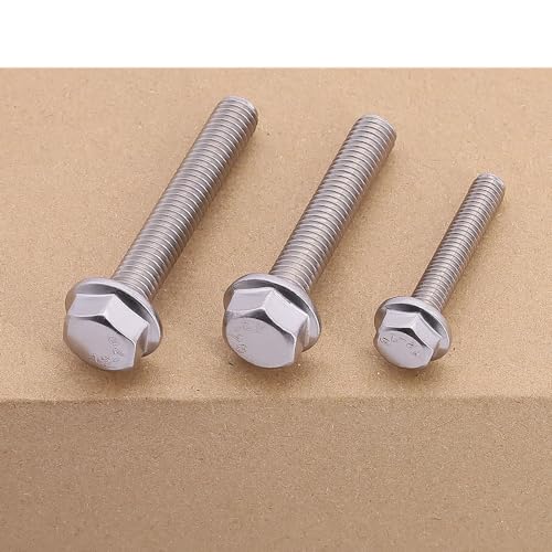 Image of 5 /16-18 x 2 inch (10 pcs) Flanged Hex Bolt Screws, ASME Standard Flanged Hex Head Bolts, 304 Stainless Steel 18-8, Full Thread, Coarse Thread UNC