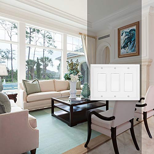 Image of Henne Bery Sunken Pearls Heavy Duty Decorative Wall Plate Switch Plate Outlet Cover (Triple Decorator, White)
