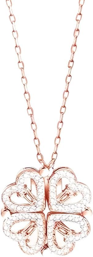 Full Gift Box Set 925 Sterling Silver 18K Yellow Gold To My Girlfriend Necklace, Cute Things As Four Leaf Clover Pendant Necklace for Soulmate, Crystal Heart Necklaces Rose Box for Girlfriend