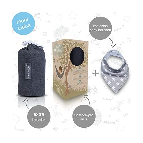 Babytragetuch Dunkelgrau – hochwertiges Baby-Tragetuch für Neugeborene und Babys bis 15 kg – aus 100 % Baumwolle – Bild 8