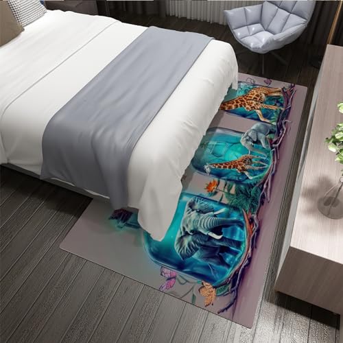 Tapis antidérapant motif éléphant bleu pour entrée sans taches