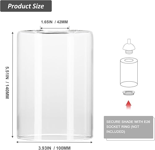 Miniatura 2 de Pantalla de cristal transparente, pantalla de cristal cilíndrica, pantalla de repuesto para accesorios de iluminación, ventiladores de techo,
