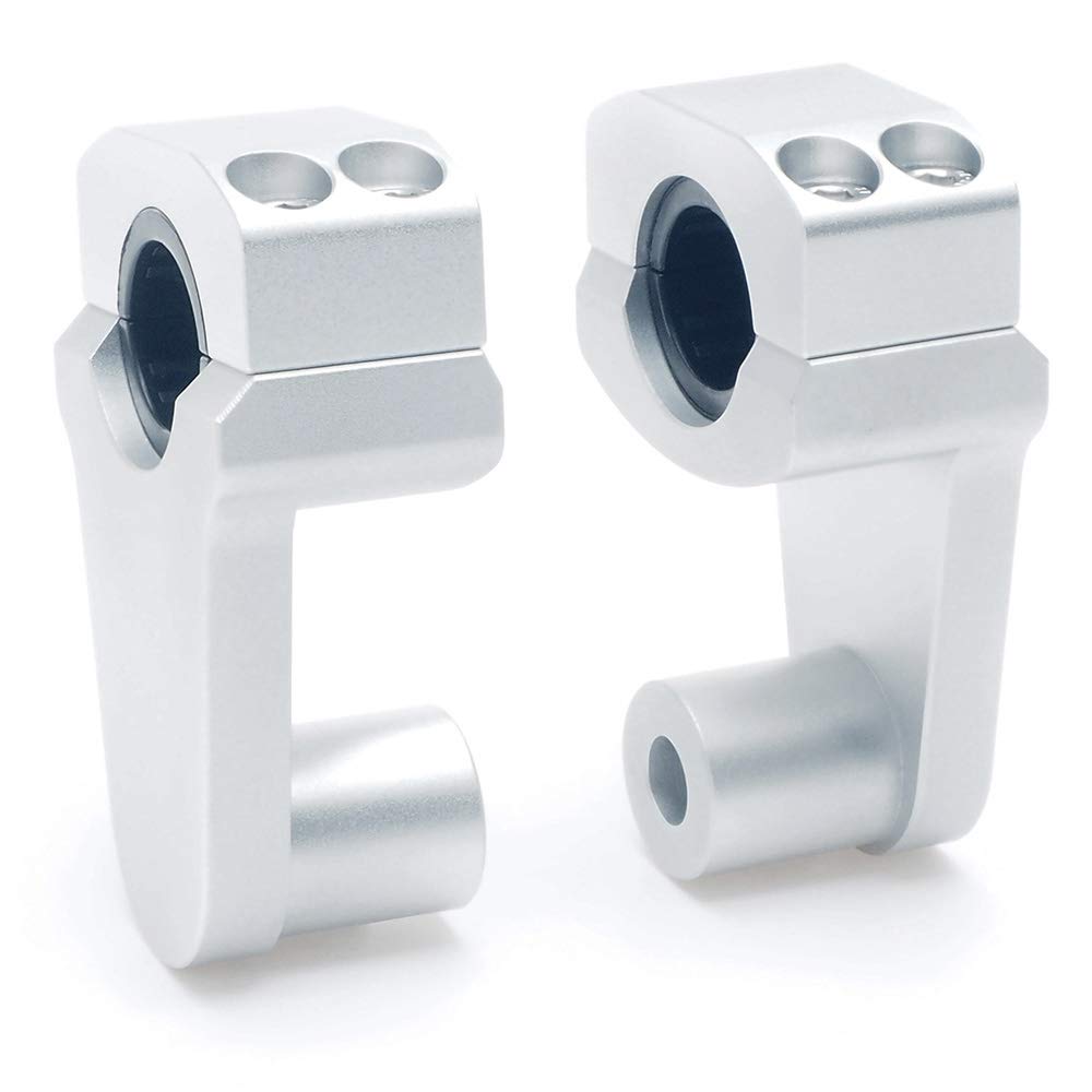 Pivoting Handlebar Risers – 2'' Height Rise CNC Aluminum Mount for 7/8'' &amp; 1-1/8'' Handlebars – Fits 7/8'' Stem Clamp Silver