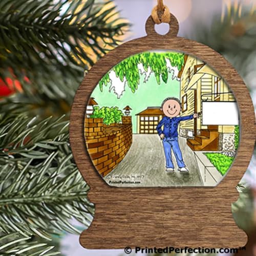 PrintedPerfection.com Personalized New Home - Male Wooden Snow Globe Shaped Christmas Ornament