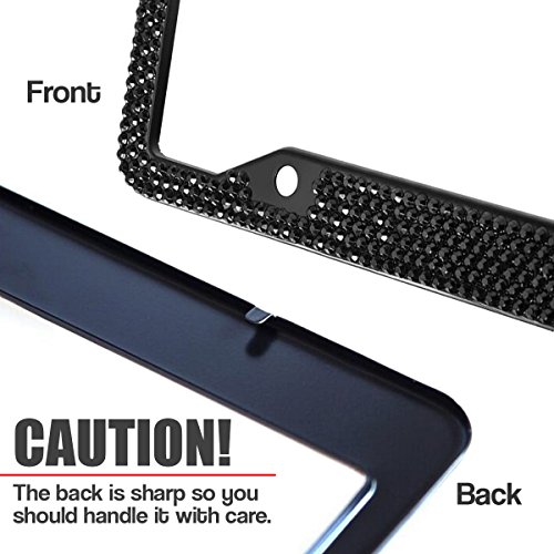 Zone Tech Shiny Bling License Plate Frame - 2-Pack Premium Quality Classic Black Sparkly Crystal Bling Novelty/License Plate Frame with Mounting Screws - Thumbnail 4