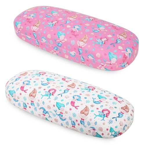 Beipegin 2pcs Sirena Funda Gafas Rígida Niñas, Funda Gafas de Sol con Paño para Gafas