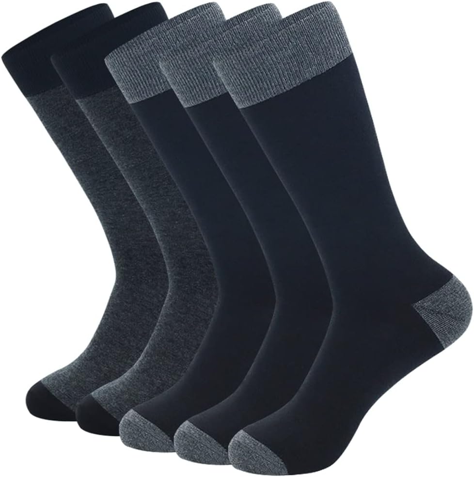 5 Pairs Of Large Size Business Men's Socks Striped Black and Grey Cotton