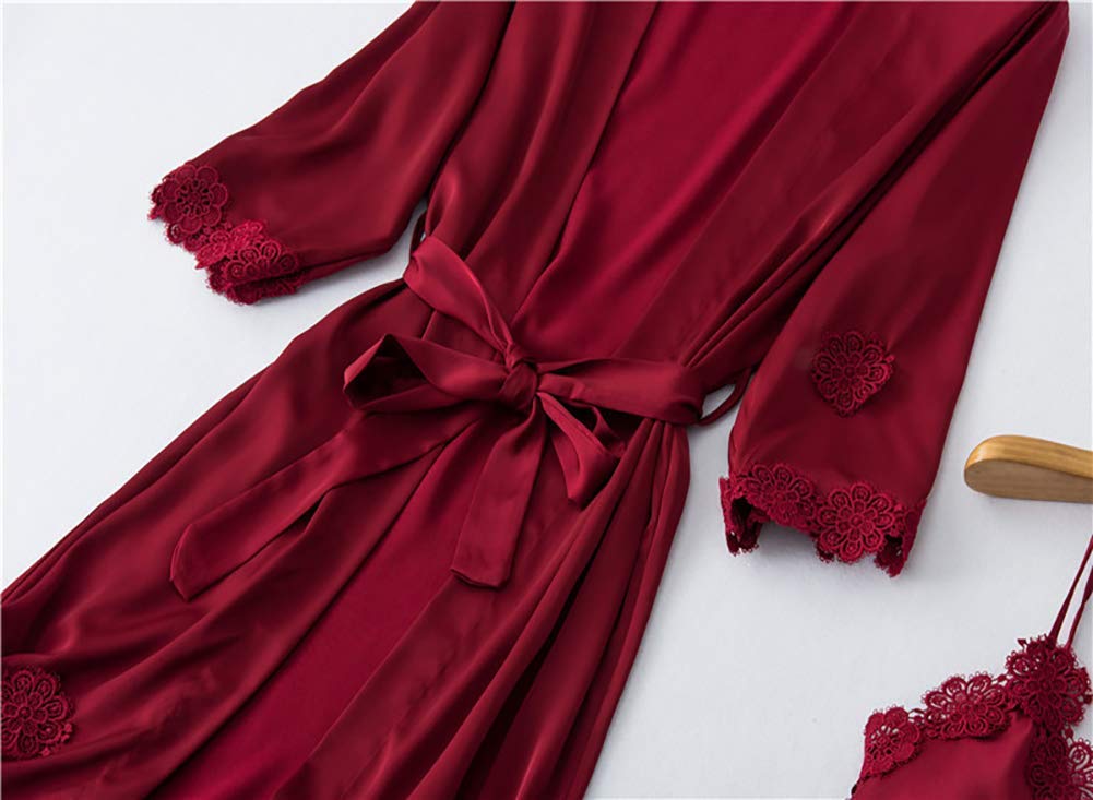 Pigiami da Donna Intimo da Notte da Donna Set Pigiama da Donna in Seta 4 Pezzi Set da Pigiama da Notte in Raso da Notte con Pantaloncini Camicia da Notte Sexy (Color : Red, Size : L-XL) (Red M)