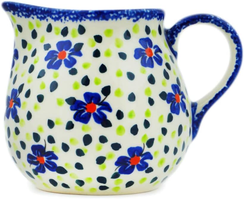 Polmedia Polish Pottery Pitcher UNIKAT - Hope Flowes Pattern Handmade in Boleslawiec Poland + Certificate of Authenticity