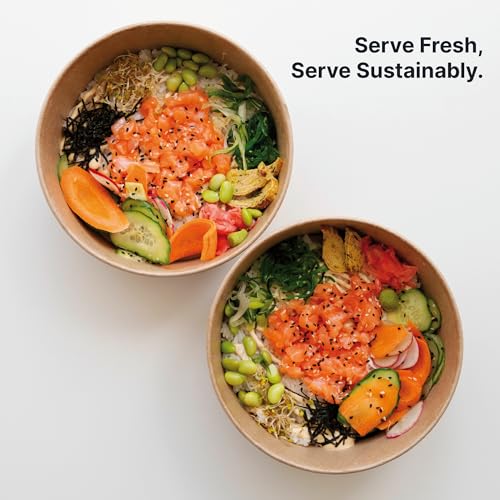 Image of Disposable Round Paper Container with Lids | Takeout Containers for Hot /Cold Foods, Soup, Salad, Dessert, Pasta, Noodles | Microwavable, Leak-Proof Food Storage Containers- 1300ml, 50 Pack