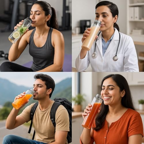 Image of 750ml Glass Water Bottle Pack of 4 Wide Mouth Clear Glass Bottle with Black Leak-Proof Cap Drinking Bottle for Juice, Water, Milk, Shakes, Detox & All Beverages BPA-Free Fridge-Safe Bottle