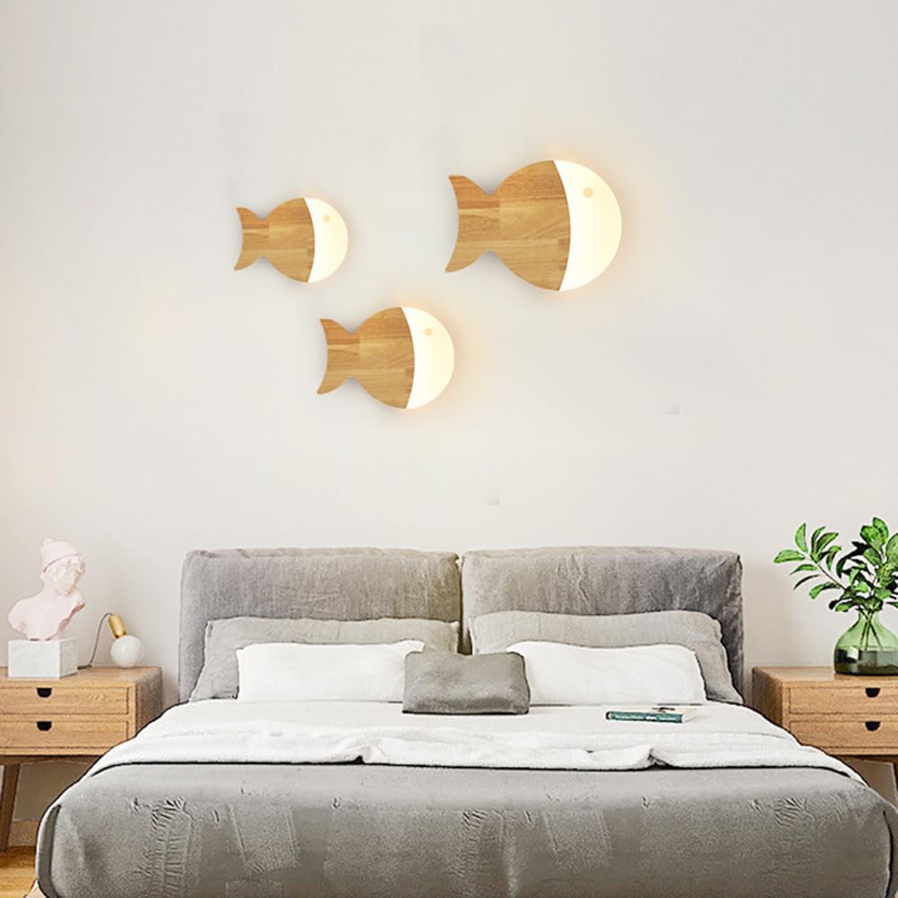 Lampa ścienna LED w kształcie ryby dla dzieci drewniana lampa ścienna do pokoju dziecięcego lampka nocna kreatywna lampka nocna ciepłe światło lampa dziecięca oświetlenie ścienne do sypialni,28cm