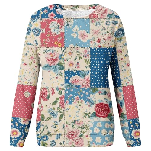 hlysgo Sweatshirt for Women Plus Size Fall Tops Vintage Patchwork Long Sleeve Pullover Casual Loose Crew Neck Sweat Shirts3