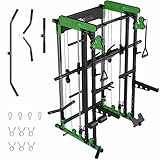 ONNO Smith Machine with Cable Crossover System,Multi-Function Squat Rack Power Cage with Leg Press Attachment for Home Gym,Green