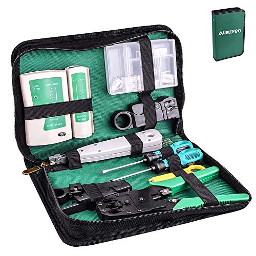 AUKUYEE 9 en 1 Testeur de Network Réseau,Câble Kits du0092Outils de Réparation du0092Ordinateur Net Professionnel Maintenance de Testeur de Câble Outils,pose Câble Ethernet LAN Network Tool Set,RJ45 RJ11 Cat5