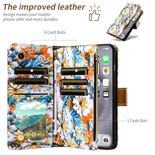 Wallet Case for SCHOK Volt SV55 SV55216 with Wrist Strap Crossbody Shoulder Strap Flower Leather Zipper Purse Card Holder Protector Stand Phone Cover SchokVolt Schock SV 55216 5.45 Girls Brown2