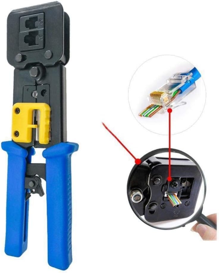 Image of ComTech RJ45 PassThrough Crimping Tool for Ethernet Lan network cable Crimper with Wire Stripper,Cutter for Cat5, Cat5e, Cat6 ModularPlug for RJ11 RJ12 RJ45 Connectors plier hand tool