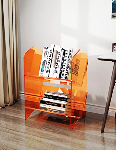 Solaround Acrylic Bookcase Desktop Bookshelf Desk Storage Organizer Acrylic Display Shelf Rack (Orange, 2 Tier-L) #TOP8