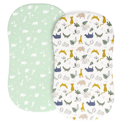 Image of PHF Soft Bassinet Sheet Set, 2 Pack Silky Comfy Breathable Cradle Sheets for Baby Boys Girls, Univeral Fit for Most Oval Rectangle Cradle and Bassinet Mattress /Pad, Forest & Animal