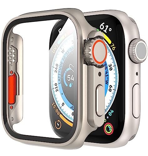 KSKSPE Funda para Apple Watch Series 8/7/6/5/4/SE 2/SE Protector Pantalla Cristal Templado Incorporado,Apariencia Creativa HD Protección Completa PC Dura Carcasa para iWatch 45mm 44mm Case