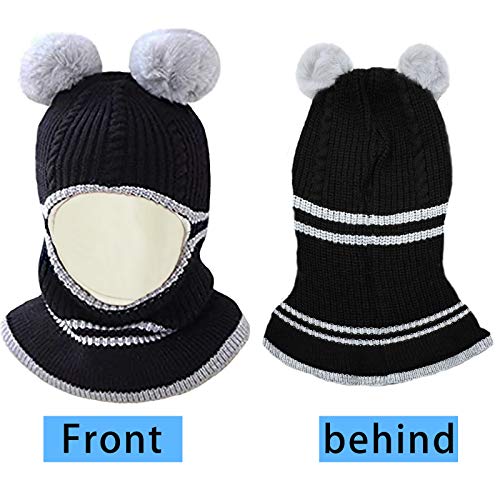 Kids Winter Hat Scarf Mitten Set, Unisex Infant Toddler Baby Kids Hat Scarf 1-4T (Black) - Thumbnail 5