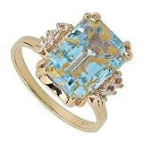 KLS Katja Lührs Damen Ring echt Gold 375 Blautopas Blattgold Weißtopas