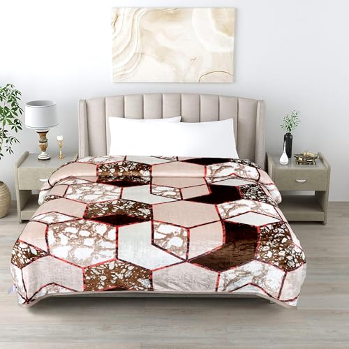 Image of Premium Ultra Soft Flannel Printed Single Blanket 220x160 cm| 200 GSM Warm & Cozy All Season AC Blanket| Lightweight Travel /Camping Throw for Sofa & Couch| Winter Duvet /Quilt- Beige