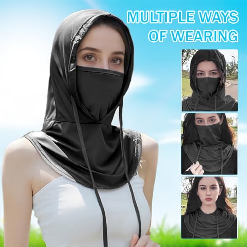 Image of GUSTAVE UPF 50+ Face Mask for Bikers Men 3 in 1 Balaclava Sun Hood with Face Mask & Neck Gaiter, Ice Silk Cool Touch Drawstring Sun Hood Quick Dry Moisture-Wicking Outdoor Riding Sun Hat
