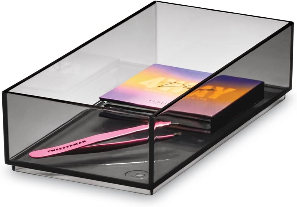 iDesign Signature Series by Sarah Tanno Cosmetic Drawer Organizer, Smoke/Matte Black, 10.16/20.32/5.08