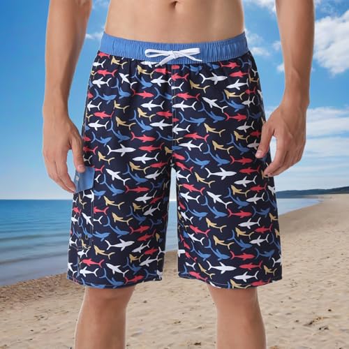 Men's Swim Trunks Quick Dry Summer Elastic Waist Board Shorts with Lining