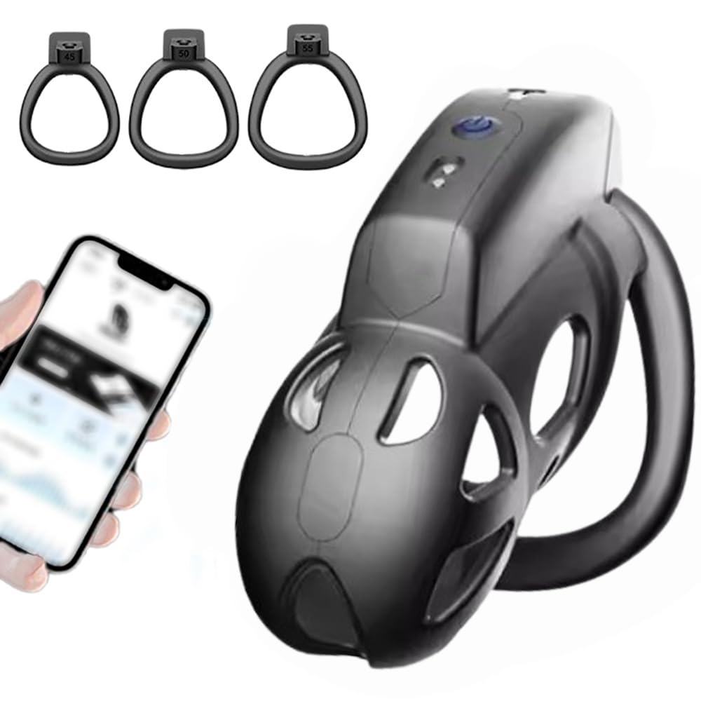 APP Smart Peniskäfig Elektro Schock Keuschheitskäfig Set mit 3 Cock Ringe und Penisplug Chastity Cage SM Fetisch Bondage Keuschheitsgürtel Erotik Sex Spielzeug für Männer und Paare