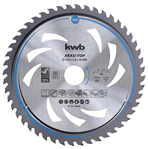 kwb Energy-Saving 588254 Lame de scie circulaire Easy Cut Ø 216 x 30 mm Coupe fine avec dents alternées spéciales 48 dents Z48 dents Découpe fine Batterie 216 x 30 mm