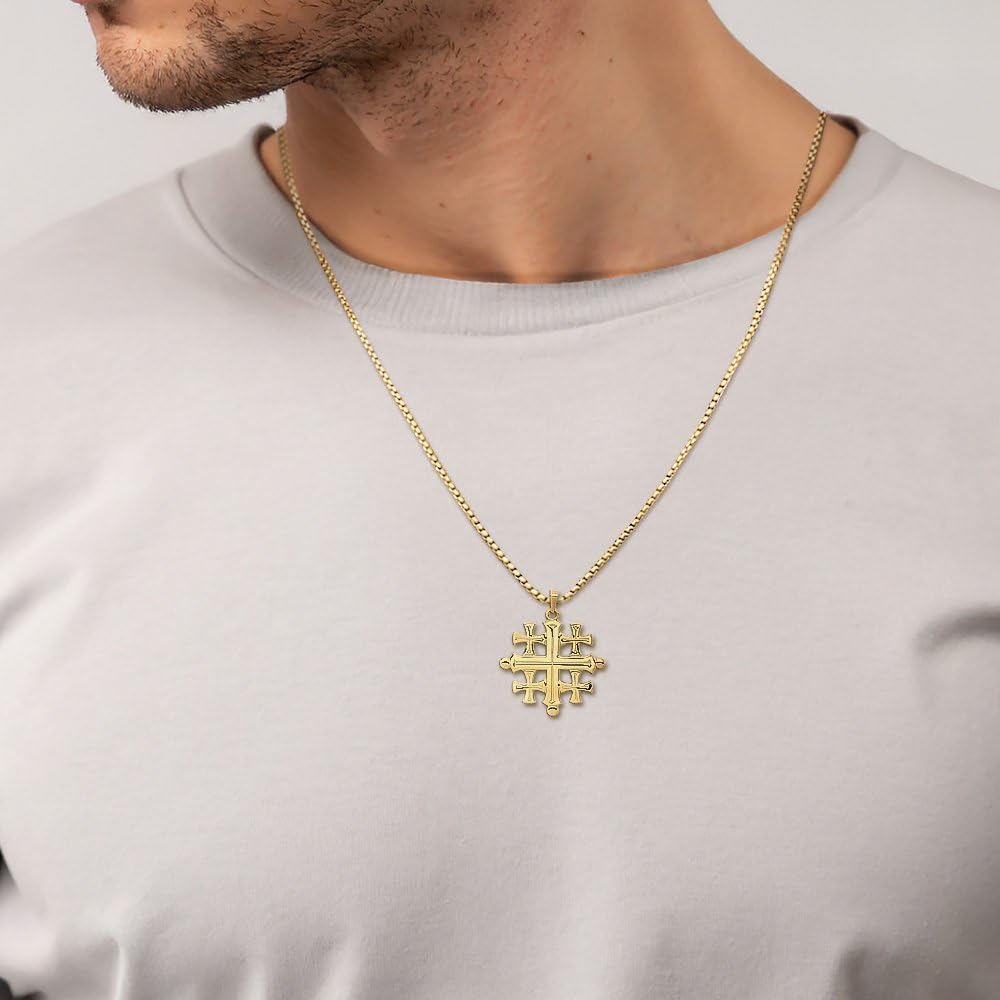 IceCarats 14K Solid Yellow Gold Jerusalem Crusader Holy Cross Necklace Religious Chain Pendant Jesus Christ Charm Only