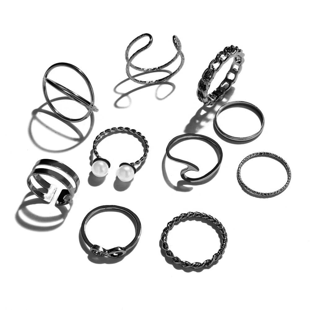 17 MILE 10 Pcs Gold Knuckle Stackable Rings Set for Women, Bohemian Gold/Silver Plated Comfort Fit Vintage VSCO Wave Joint Finger Rings Gift