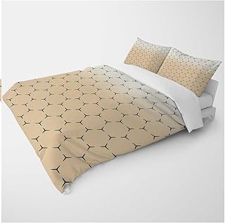 YANFENQI California King Size Double Duvet Cover Cream Coloured Geometric Checked Fall Bedding for Kids Teens Adults (California King,104