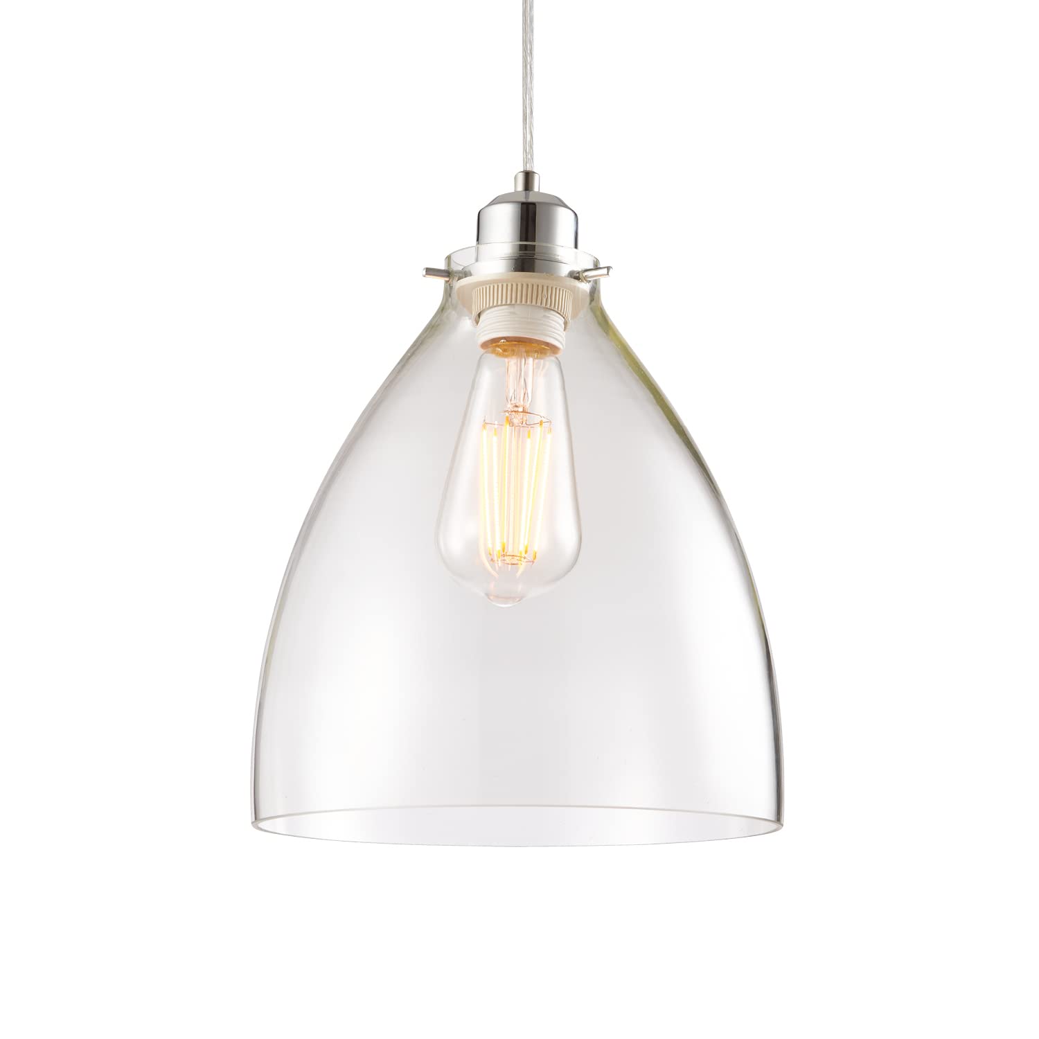 National Lighting Cole Modern Clear Glass & Chrome Indoor E27/B22 Pendant Ceiling Light Shade