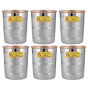 Angelic Copper Designer Steel Glass Set, 260 ml, Set of 6, Steel/Copper