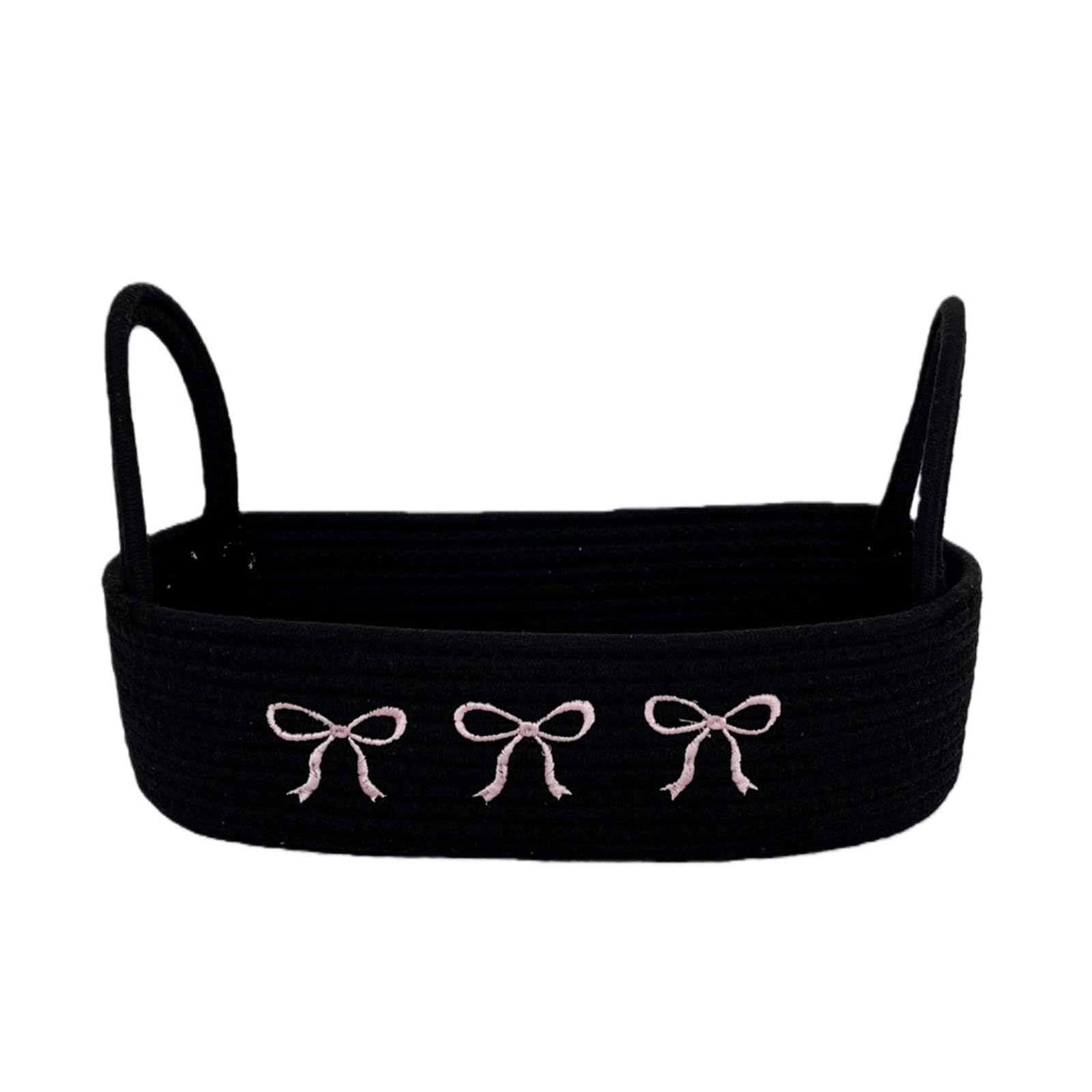 Elnwnnkc Black Nordic Styles Cotton Rope Storage Bin Bowknot Handle Decorative Basket Storage Organizers For Home Offices Organization Cotton Rope Basket