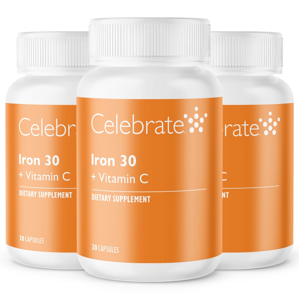 Celebrate Vitamins Iron Supplement with Vitamin C - 30mg Iron, 60mg Vitamin C, Bariatric Vitamins for WLS Patients, Vertical Sleeve & Gastric Bypass Surgery – 90 Capsules