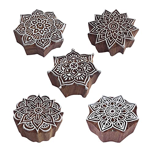 Royal Kraft Mandala Wooden Printing Stamps (Set of 5) - DIY Henna Fabric Textile Paper Clay Pottery Blocks Htag2209 Royal Kraft Mandala Wooden Printing Stamps (Set of 5) - DIY Henna Fabric Textile Paper Clay Pottery Blocks Htag2209