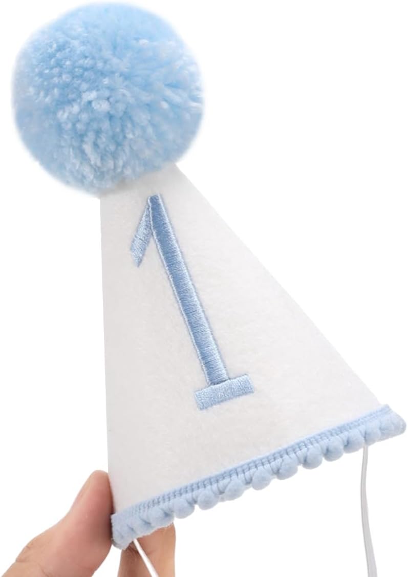 Baby 1st Birthday Party Crown, Pink 1st Birthday Embroidered Party Hat, Blue One Party Hat For Boys/Girls (BULE-1ST-CXMZ) - Image 6
