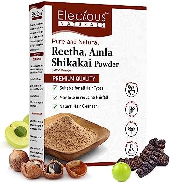 Elecious Naturals Amla, Reetha, Shikakai Powder for Hair 3-in-1 Natural Hair Cleanser 100% Natural, No Chemical, No Preservative SLS, Paraben Free Ready to Use