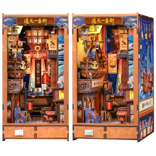 CUTEBEE Book Nook Kit -3D Holzpuzzle Erwachsene,Miniatur Haus Deko für Bücherregal Geschenke (Tsutenkaku Ichiban Street) – Ansicht 1